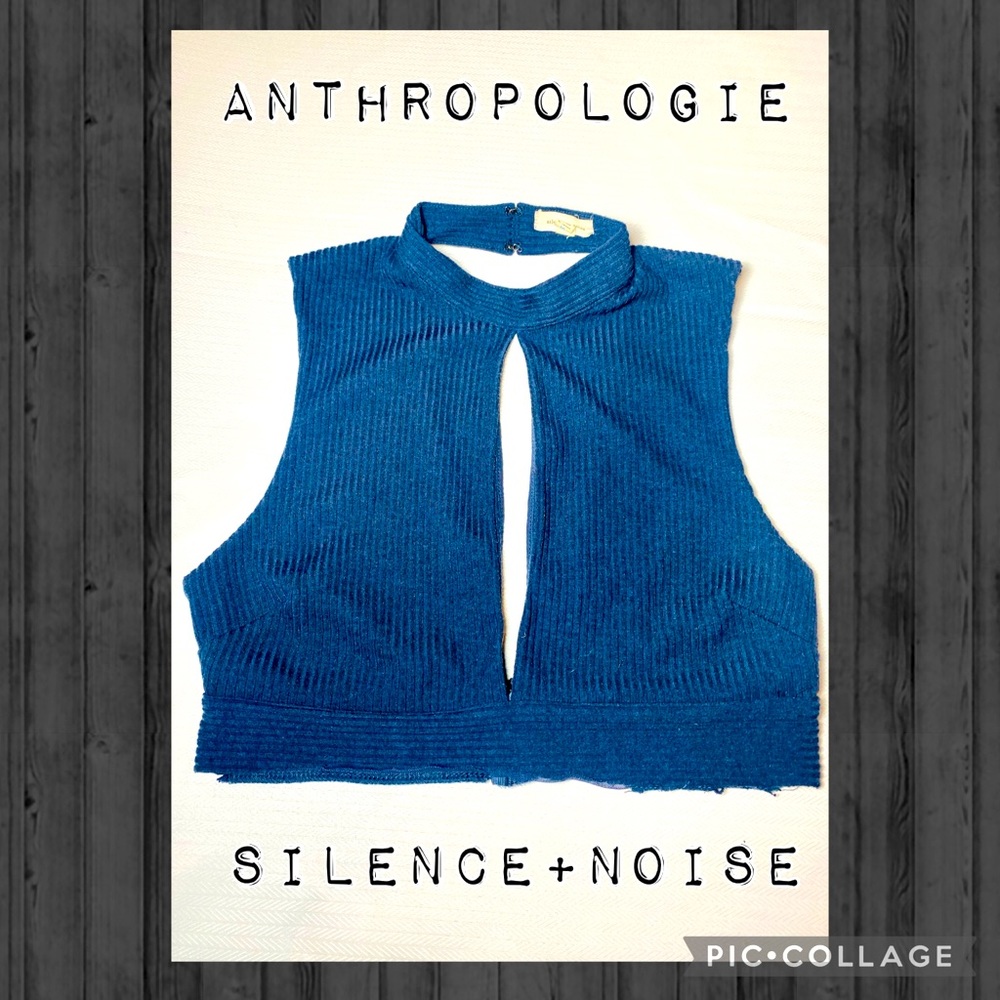 Silence+Noise Size Medium Blue High Neck Crop Top